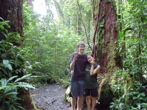 Although they don't know it, My sister and her husband stand before a partially decaying tree that is undergoing carbon decay 